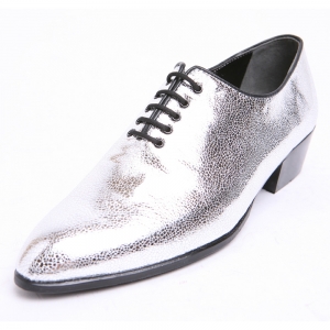 Silver Metallic Lace Up Round Head Mens Lace Up Oxfords Shoes