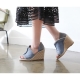 Women's peep toe cut out  blue denim espadrille wedge heels sandals