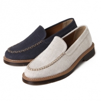 Men's synthetic fabric rubber sole navy beige casual loafers