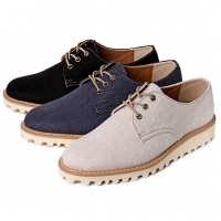 Men's synthetic fabric comfy sponge sole black beige navy casual lace ups sneakers