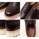 men's wingtips round toe black brown synthetic leather lace up sopnge sole wedges heels oxfords