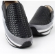 Women's synthetic leather weave thick platform slip-on insert elastic gores sneakers black