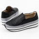 Women's synthetic leather weave thick platform slip-on insert elastic gores sneakers black