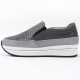 Women's synthetic leather weave thick platform slip-on insert elastic gores sneakers gray