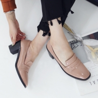 Women's synthetic leather square toe penny loafers heels pumps beige