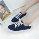 Women's synthetic fabric round toe lace ups sneakers navy