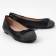 Women's synthetic leather round glitter toe ribbon flat shoes black