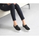 Women's synthetic leather round toe side insert gores slip-on hidden wedge sneakers black graywhite