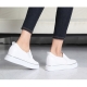 Women's synthetic leather round toe side insert gores slip-on hidden wedge sneakers black graywhite