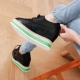 Women's synthetic leather round punching toe lace ups hidden wedge platforms sneakers black white