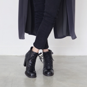 black leather high heels ankle boots