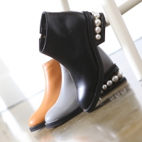 Women's back beads side zip closure round toe ankle boots black gray brown