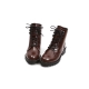 Women's back ribbon side zip closure round toe ankle boots black wine brown