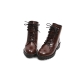 Women's back ribbon side zip closure round toe ankle boots black wine brown
