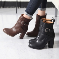 Women's elina cross belt strap chunky high heels ankle boots