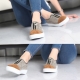 Women's synthetic wrinkles shape leather round cap toe front zip closure contrast tone sneakers navy brown gray US women size10