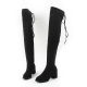 Women's synthetic suede thigh-high back strap side zip round plain toe chunky heels boots