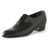 Men's pointed toe snake embossed black synthetic leather lace up high heels oxfords