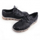 Men's round toe lace up black leather sneakers