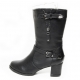 Women's black buckle strap mid calf boots