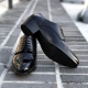 Men's black leather wrinkle high heel Oxfords