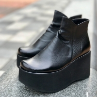 women's black leather lightweight high platform wedge heels booties