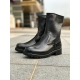 Men's blak leather inner fur diagonal side zip closure combat sole walker ankle boots