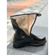 Men's blak leather inner fur diagonal side zip closure combat sole walker ankle boots
