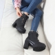 Women's synthetic leather black buckle strap chunky heels ankle boots US 5.5 - US 10
