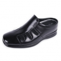 Men's square toe mesh increase height black leather hidden insole mules