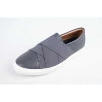 Men's gray synthetic leather slip-on no lace up fashion sneakers﻿