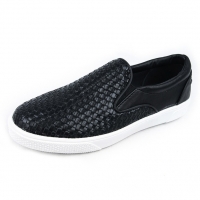 Men's overlap black synthetic leather padding entrance fashion sneakers﻿