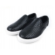 Men's overlap black synthetic leather padding entrance fashion sneakers﻿