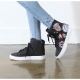 Women's synthetic leather patched lace up high tops fashion sneakers black white