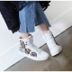 Women's synthetic leather patched lace up high tops fashion sneakers black white