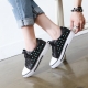 Women's real leather rubber round cap toe studded fashion sneakers black white