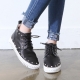 Women's real leather round toe corn spike studded lace up high topssneakers