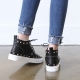 Women's real leather round toe corn spike studded lace up high topssneakers