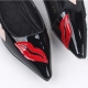 Women's pointed toe front lips patched glossy low heels loafers black green