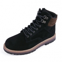 Men's two tone inner napping side zip eyelet lace up padding entrance back tap combat sole black ankle boots﻿