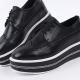 Women's synthetic leather round toe thick platform wing tips lace ups oxfords black