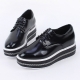 Women's glossy synthetic leather round toe thick platform lace ups oxfords black
