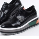 Women's glossy synthetic leather wing tips round toe thick platform lace ups oxfords black