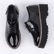 Women's glossy synthetic leather round toe thick platform lace ups oxfords black