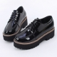 Women's Glossy Synthetic Leather Round Toe Thick Platform Lace Ups Oxfords BLACK WINE