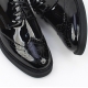 Women's wing tips punched glossy synthetic leather lace ups oxfords black green