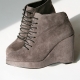 Women's gray faux suede lace up back zip high wedges heels ankle boots