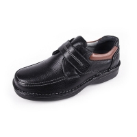 Men's black leather square toe velcro strap contrast stitch lightweight loafers