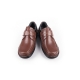 Men's brown leather square toe velcro strap contrast stitch lightweight loafers