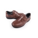 Men's brown leather square toe velcro strap contrast stitch lightweight loafers